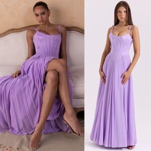 NWT House of CB Pascha Butterfly Appliqué‎ Corset Maxi Dress Sheer Lilac - Large